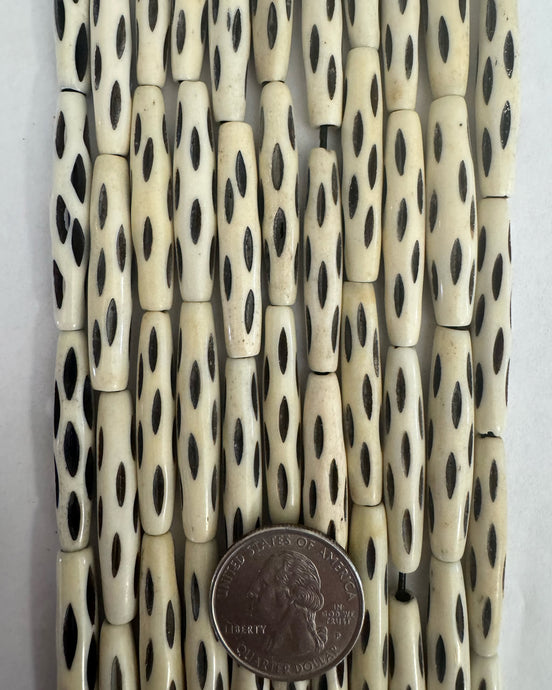 Buffalo Bone, carved lines, 37x7mm tube mixed size, 15