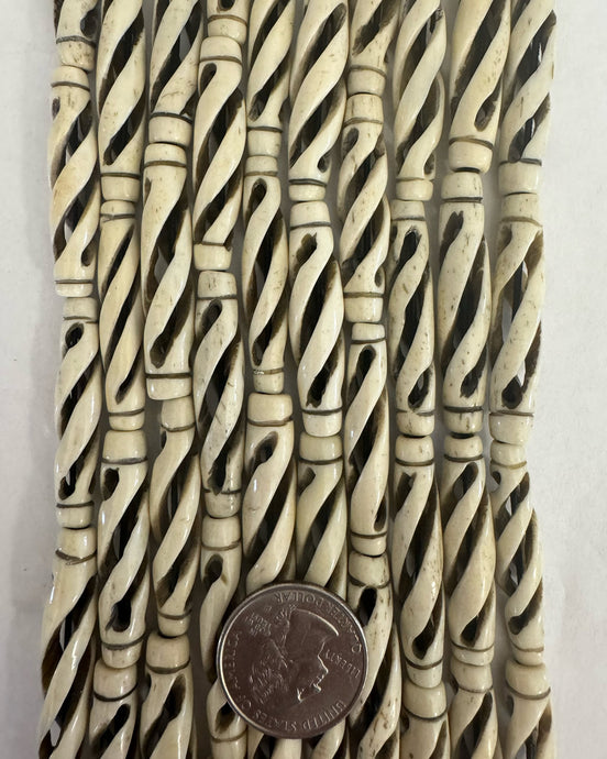 Buffalo Bone, carved lines, 38x8mm tube mixed size, 15