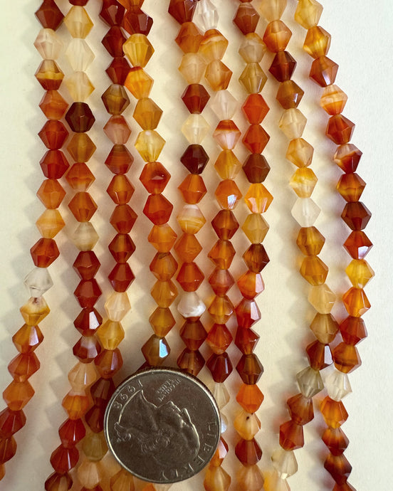 Carnelian, 6mm faceted bicone, 15