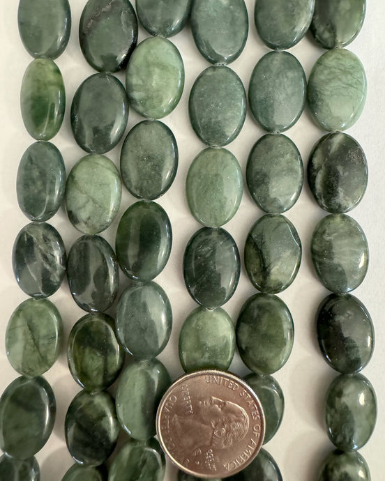 Moss Green Jade, 18x13x6mm puff oval, 15