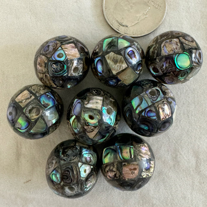 Abalone mosaic shell beads, 18mm round size mix, sold per bead (darker batch)