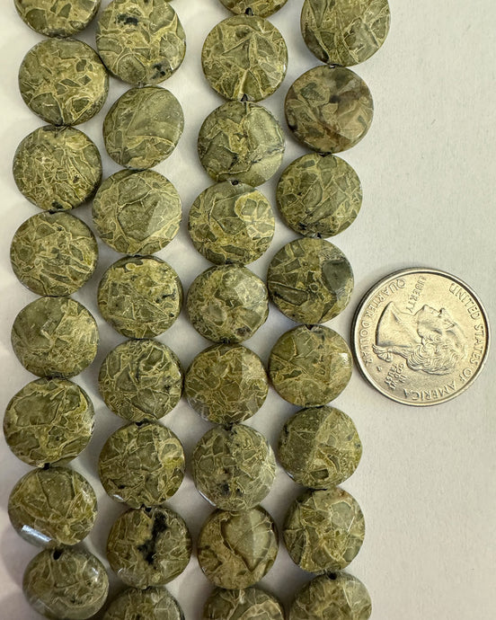 New African Green Jasper, 14x14x5mm faceted puff coin, 15