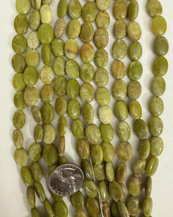 Olive Blood Jasper, 14x11x6mm puff oval, 15