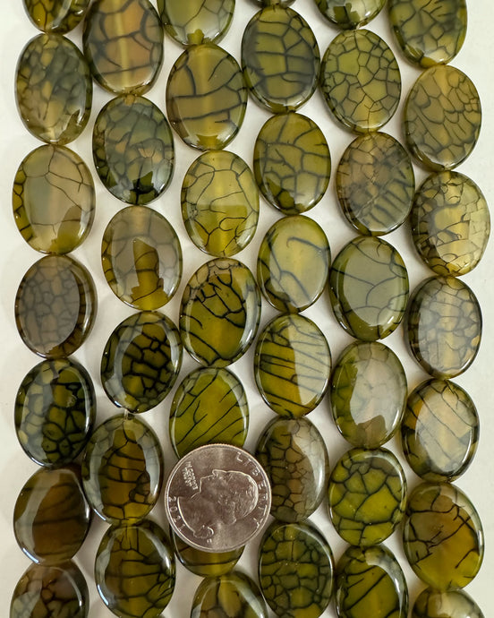 Olive Fire Agate, 24x18x6mm puff oval , 15