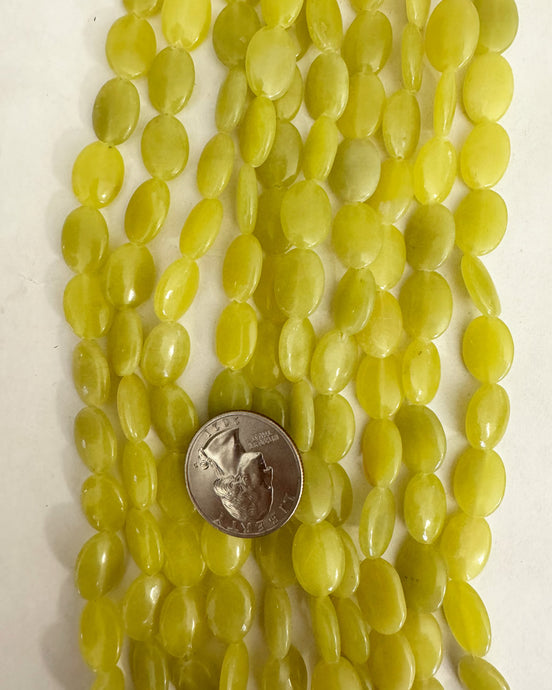 Olive Jade, 14x10x4mm puff oval, 15
