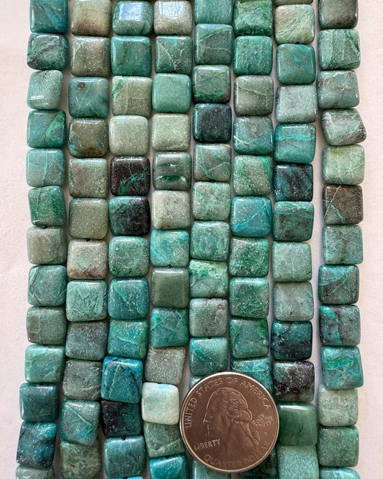 Peruvian Chrysocolla, 10x10x5mm puff square, 15