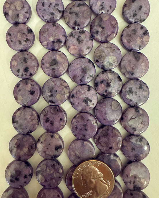 Purple Kiwi Quartz, 16x16x5mm puff coin, 15