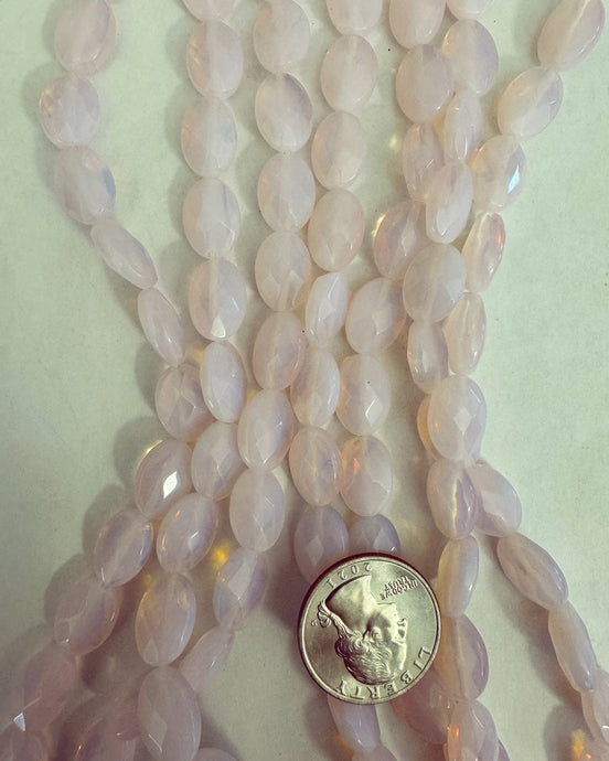 Pink Opalite, 14x10x5mm faceted puff oval, 15