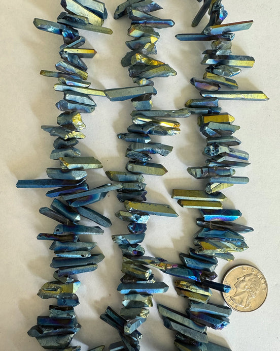 Metallic Blue Yellow Quartz Sticks, 16-45mm variable size sticks, 15