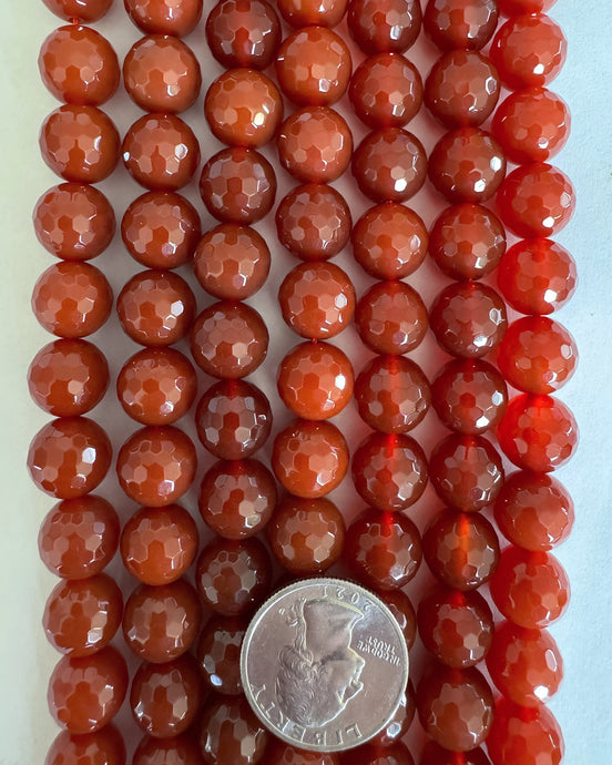 Red Agate, 12mm faceted round, 15