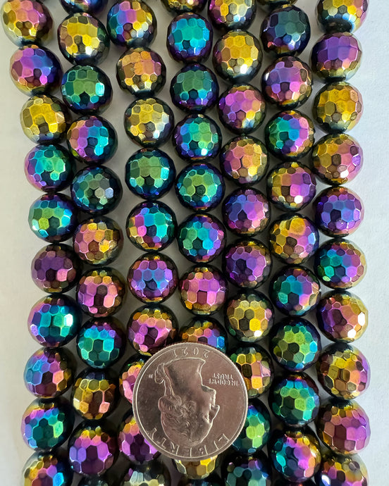 Rainbow Electroplated Agate, 12mm faceted round, 15