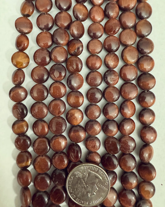 Red Tiger Eye, 10x10x5mm puff coin, 15