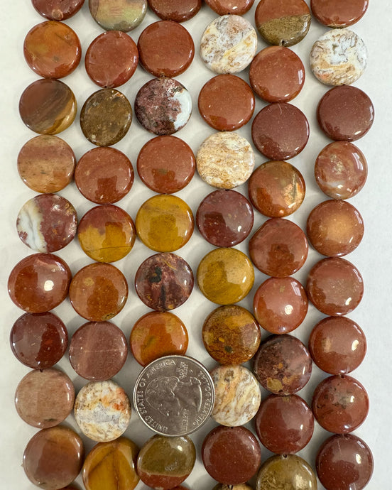 Red Wooden Jasper, 17x17x7mm puff coin, 15