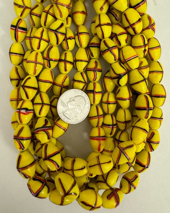 Yellow cross motif glass, 21x15mm barrel mix, 15
