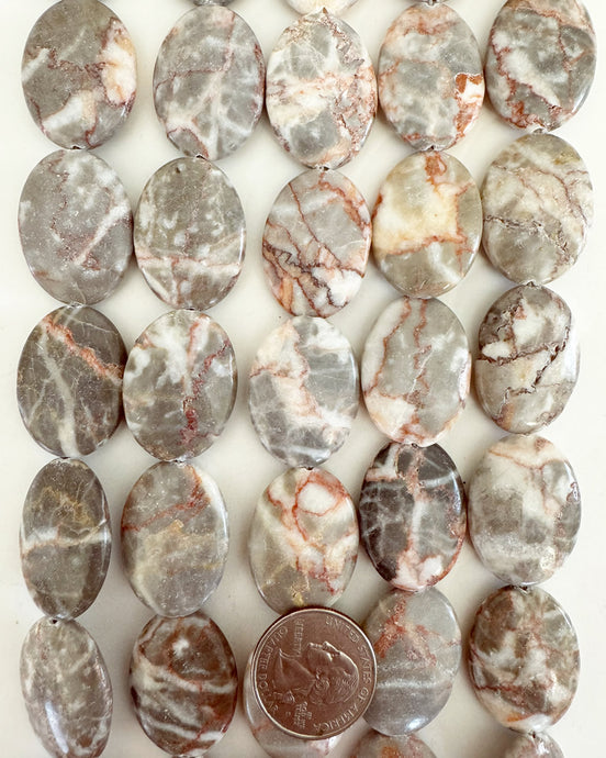 natural red vein jasper, 30x22x7mm oval, 15