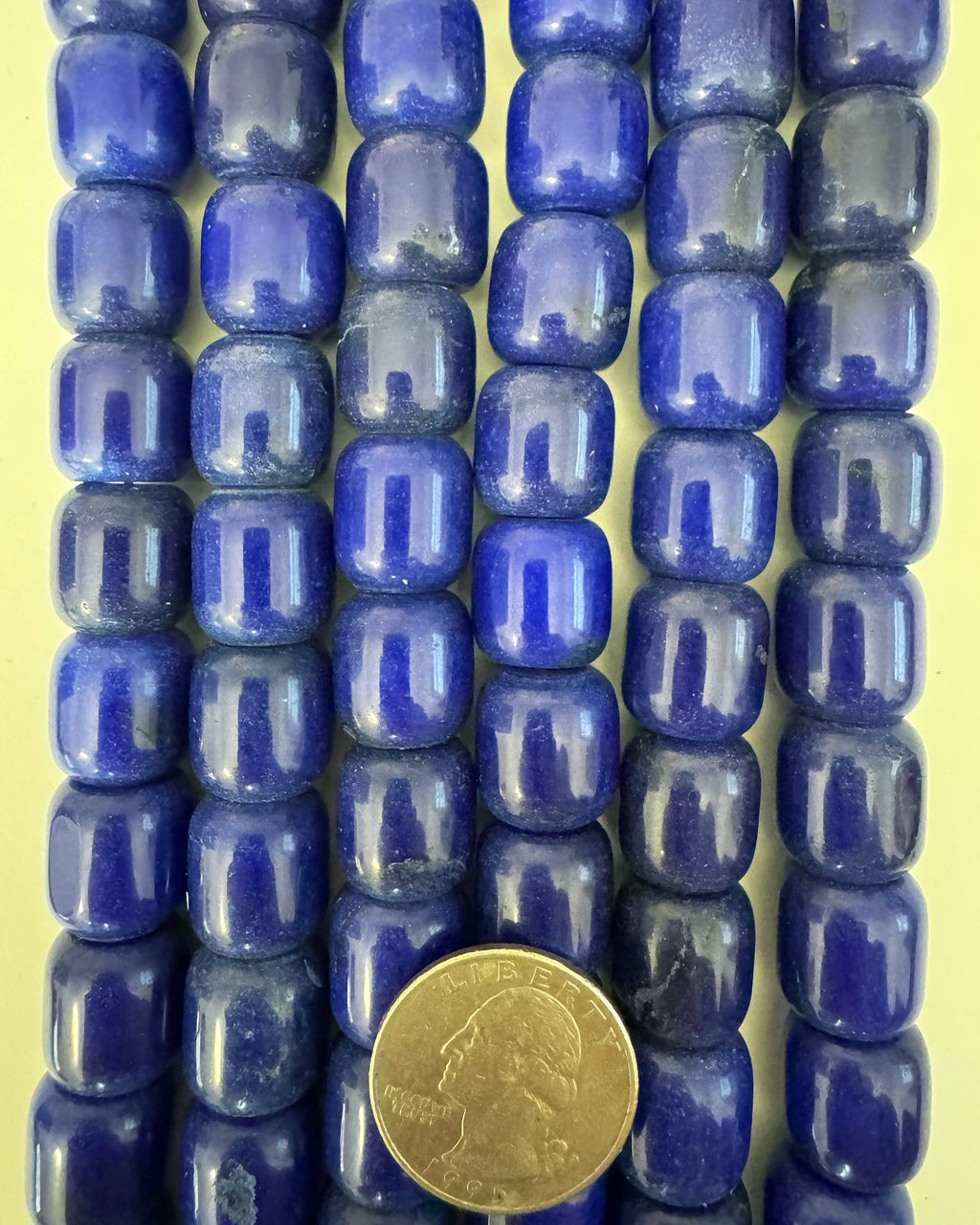 color enhanced blueberry blue quartz, semi-dull finish, 15x13mm barrel, 15