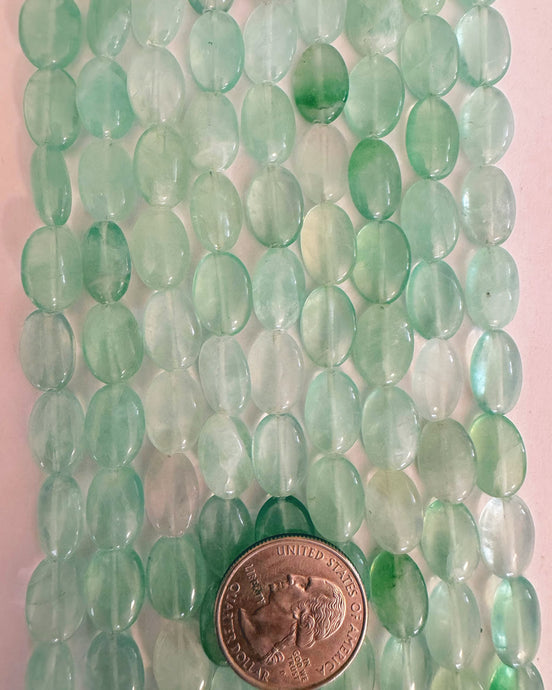 natural green fluorite, 14x10x5mm puff oval, 15