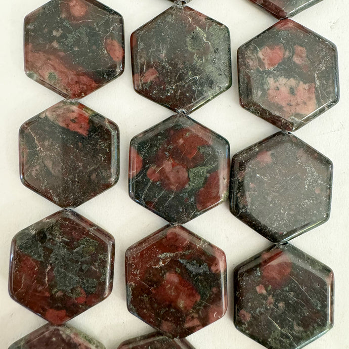 Black bloodstone, 24x24x5mm puff hexagon, 15