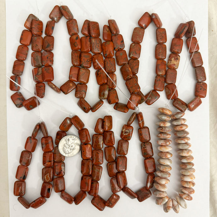 african red jasper, peach white jasper, 15-16mm shape mix, half strands, 10 strand lot