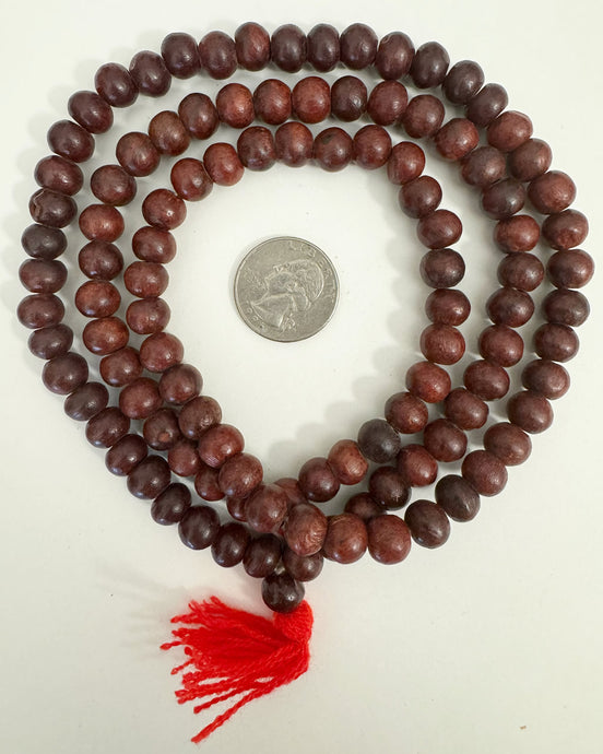 red brown wood, 108 bead mala, 10x8mm rondelle, 30