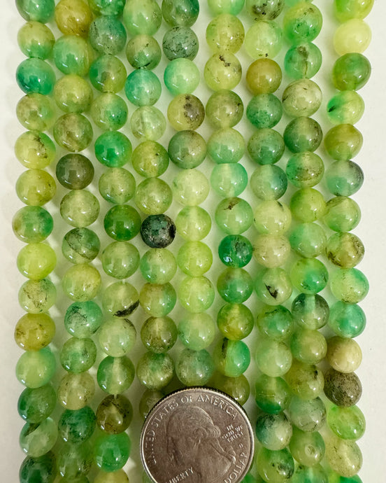 color enhanced bright lemon lime jade, 8mm round, 15