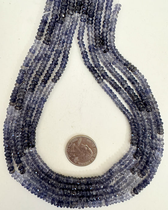 natural shaded ombre iolite, 4.5mm micro faceted rondelle, 15