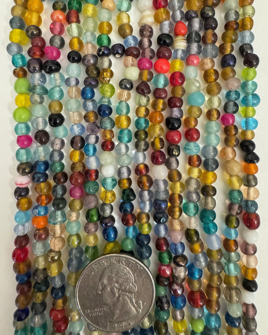 glass, rainbow color mix, 4-6mm mixed round size and shape, 36