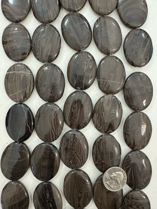 black antique jasper, 40x30x9mm oval, 15