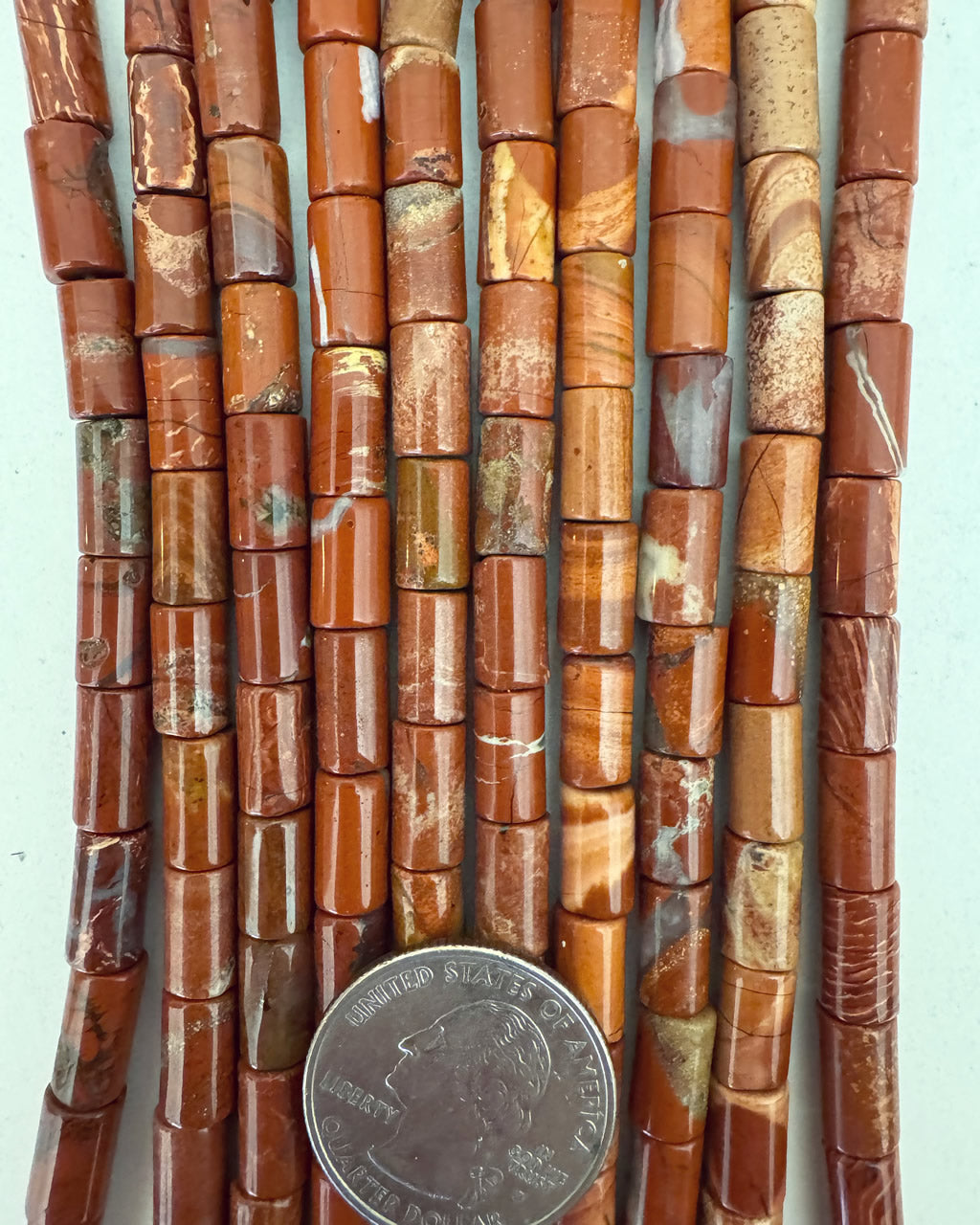 natural red jasper, 10x6mm tube, 15