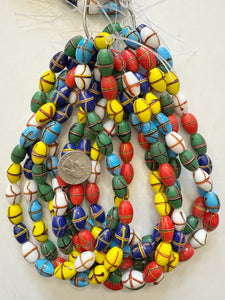 crossing lines motif glass, multi color mix, 17x11mm bowed tube, sold per 15" strand