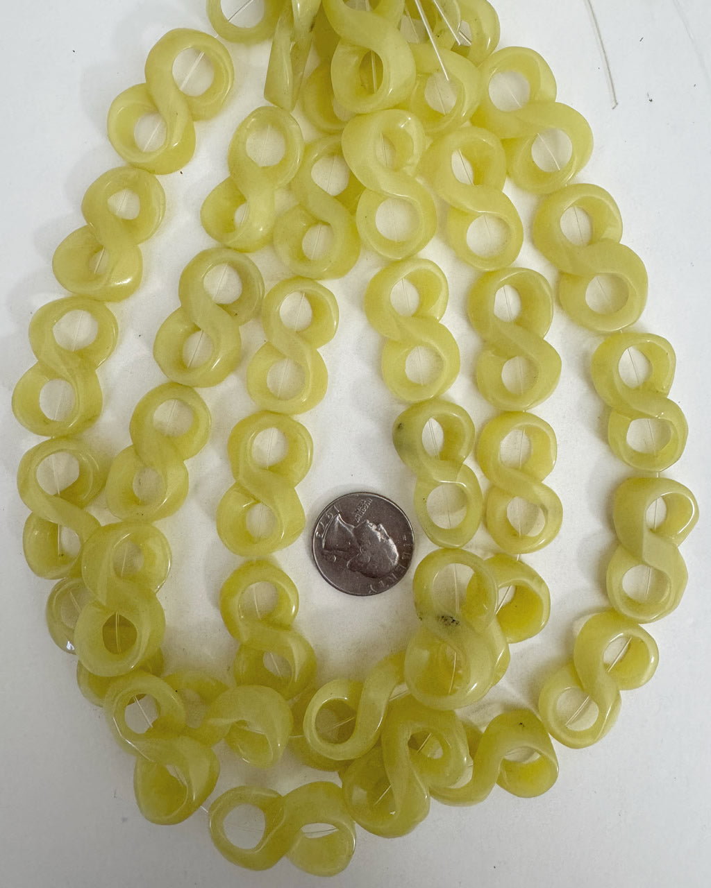 natural olive jade, 32x20x7mm hand carved figure 8 infinity symbol, 15