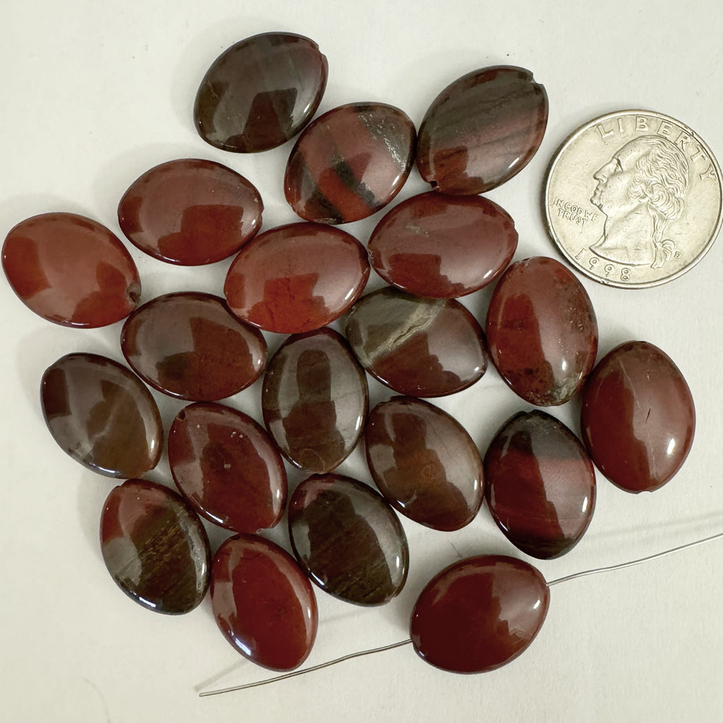 red poppy jasper, 20x15x7mm puff oval, sold per single bead