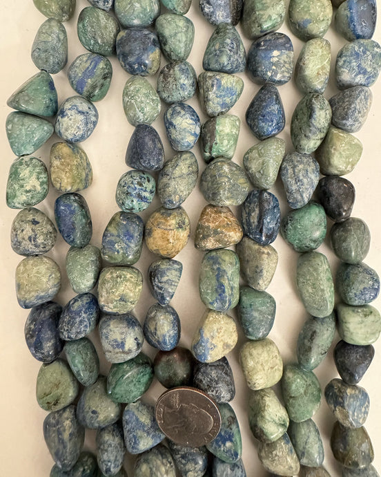 natural mexican chrysocolla, semi dull finish, 14-24mm mixed tunbled nugged, 15