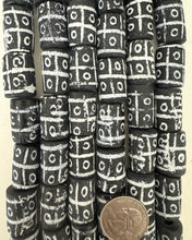 circle crossing lines motif glass, matte black white, 21x15mm tube,  15" strand, sold per strand