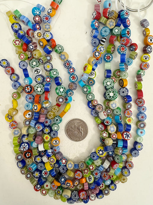 millefiori mixed motif glass, color mix, 9mm coin mix, 15