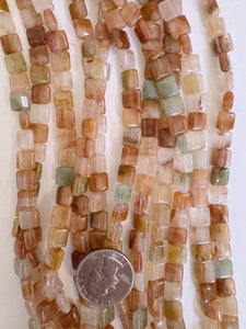 natural rainbow crystal quartz, 8x8x4mm square,  15" strand, sold per strand