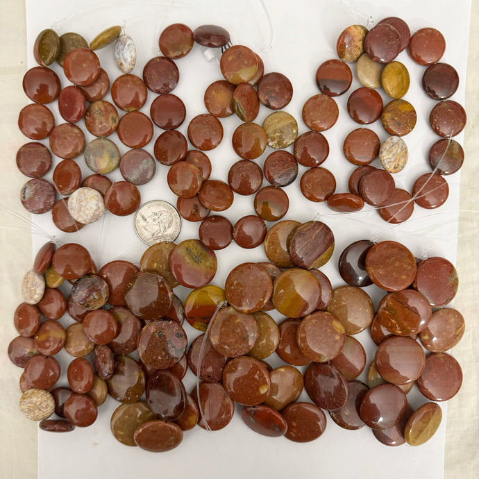 red wooden jasper, 18-25mm shape mix, half strands, 14 half strand lot