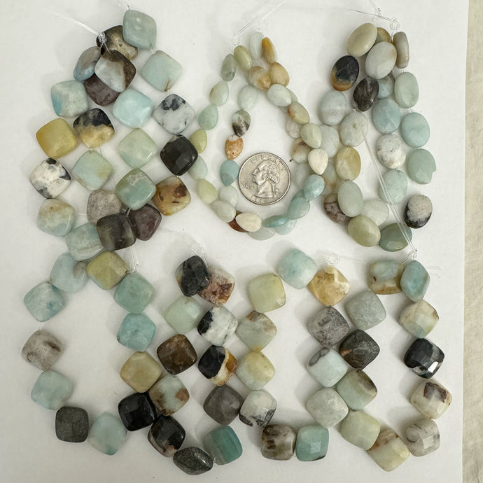 black cloudy amazonite, 12-19mm faceted shape mix, half strands, 10 strand lot