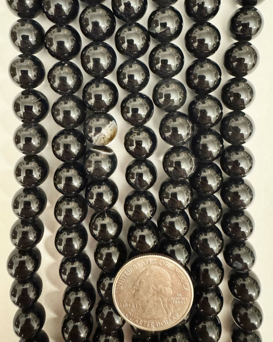 natural black agate, 10mm round, 15