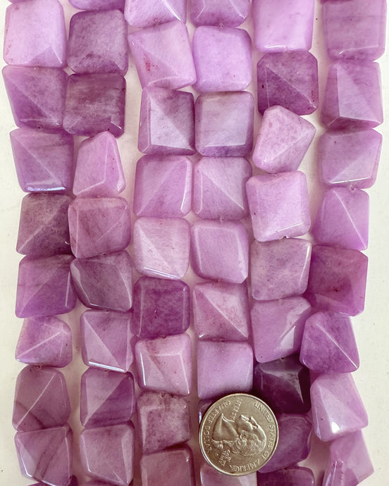 color enhanced bright purple quartz, 18x17x8mm faceted flat square nugget, 15