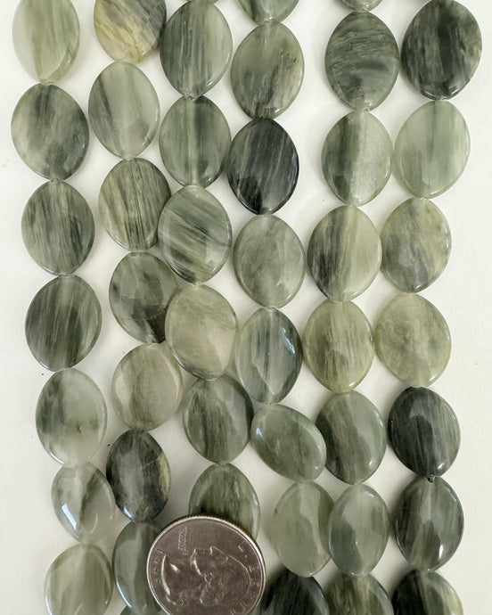 green hair quartz, 20x15x5mm puff horse eye, 15