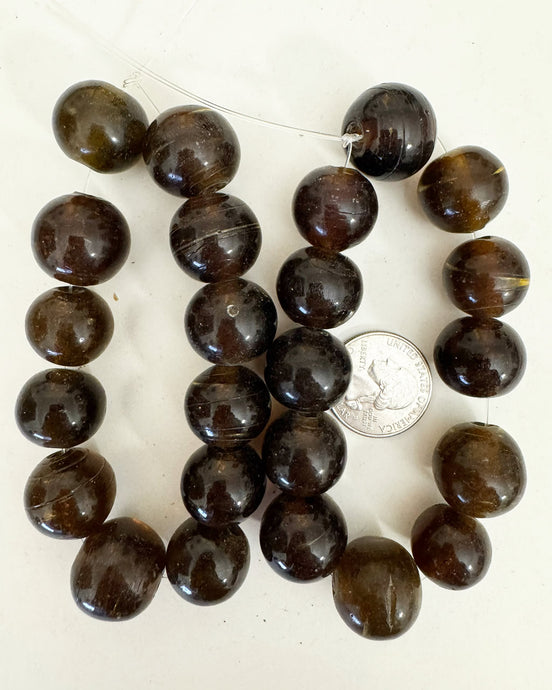 glass, dark golden amber, 18mm round, 2 strand closeout lot