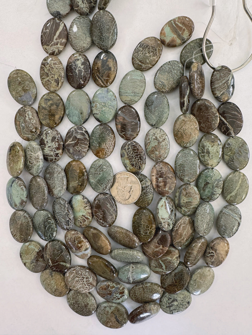 natural green snake skin jasper, 24x18x7mm oval, 15