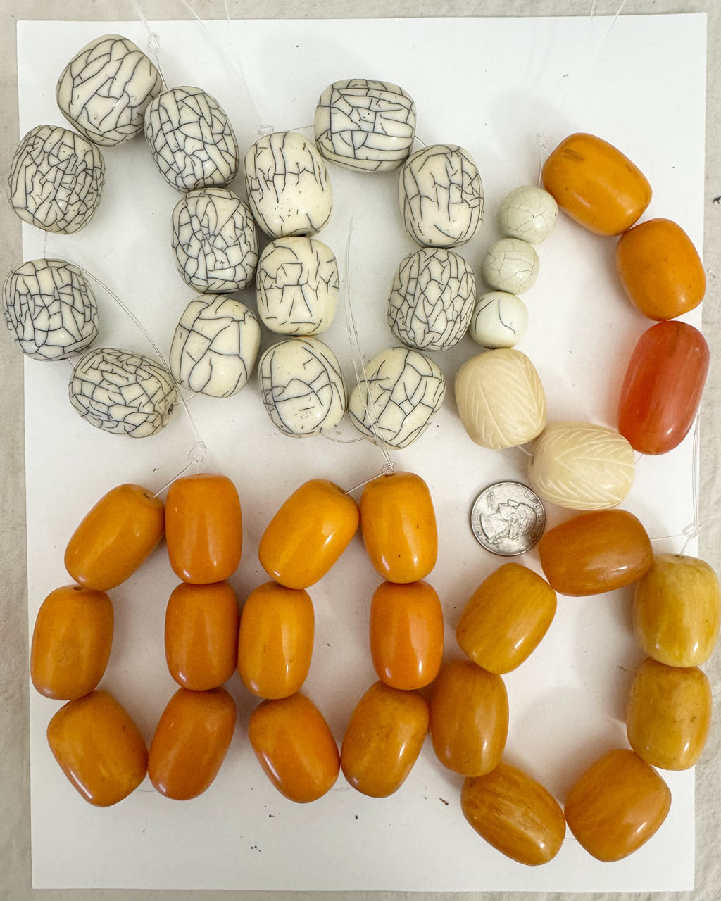 mixed faux bone faux amber motif resin, 18-41mm shape mix,  6 strand closeout lot