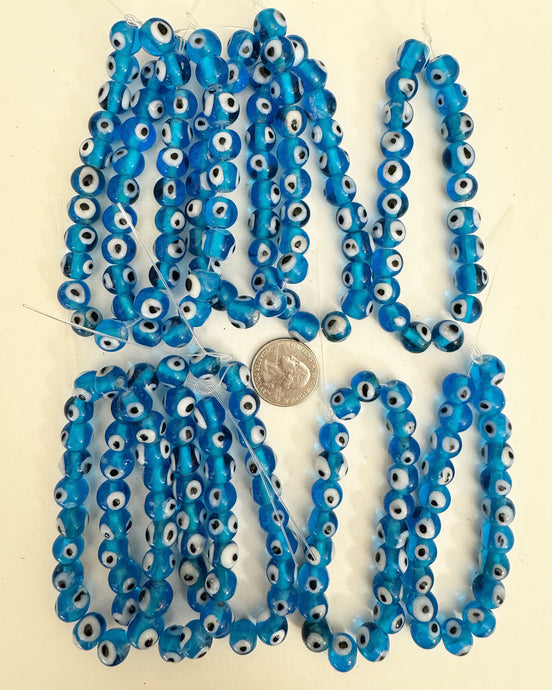 evil eye motif glass, bright blue black white, 11mm round,  10 strand closeout lot