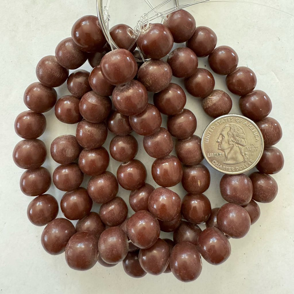 vintage look dull finish resin, dark red brown, 12mm nugget, 18pc strand, sold per strand