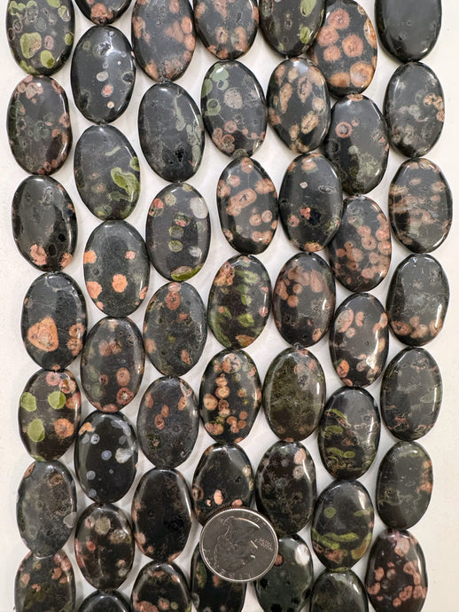 black leopard skin jasper, 30x20x7mm oval, 15