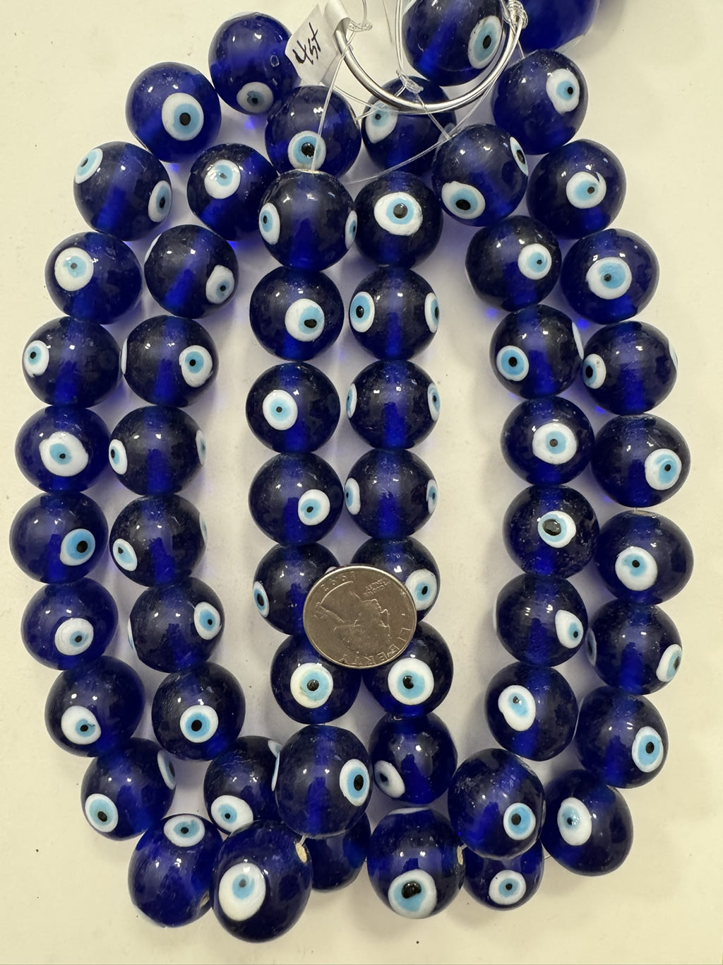 evil eye motif glass, cobalt blue white black , 35x35x17mm heart, sold per 15