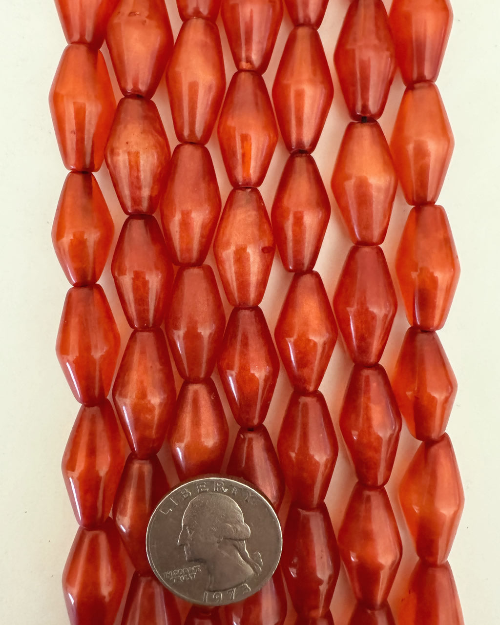 resin, pearly red, 23x12mm bicone, 15