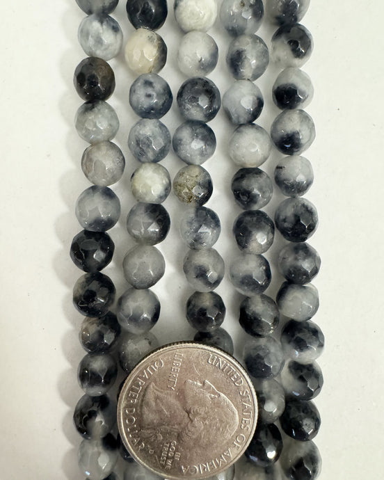 color enhanced black gray white agate, 8mm faceted round, 15